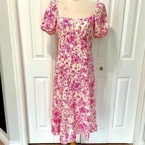 NWOT London Times Pink and Cream Floral Linen Blend Midi Dress fits like Medium